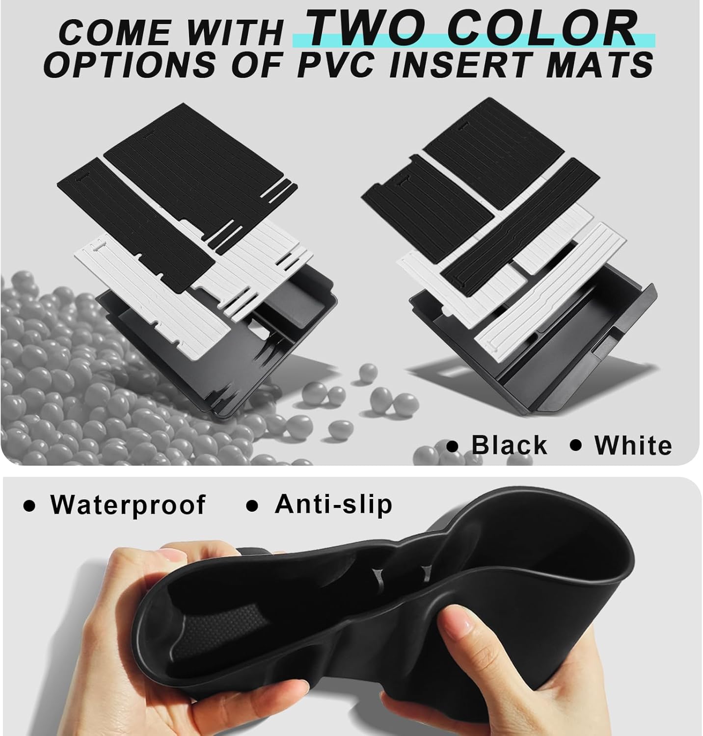 BestEvMod 5PCS Center Console Organizer Compatible with 2026 2025 Tesla New Model Y Juniper Accessories ABS Slide Smoothly Cup Holder Insert Wireless Charger Mat Silicone (Black) Not fit Standard